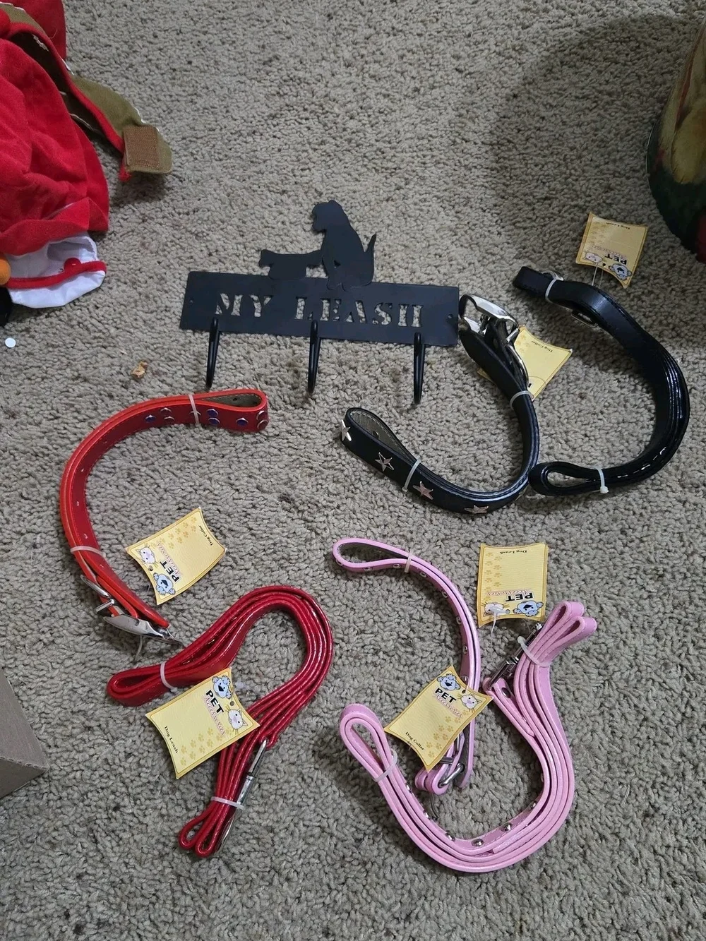 Veterinary Pet Leash & Collar Set in Red, Pink, Black